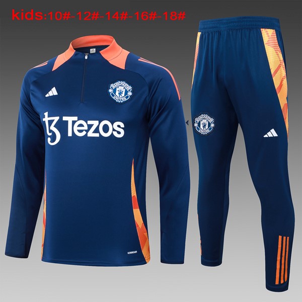 Niños Sudadera De Training Manchester United 2024 2025 Azul Naranja 3